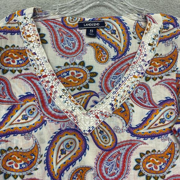 Lands End Dress Womens Extra Small Pullover V Neck Embroidered Paisley Cotton - Picture 2 of 8